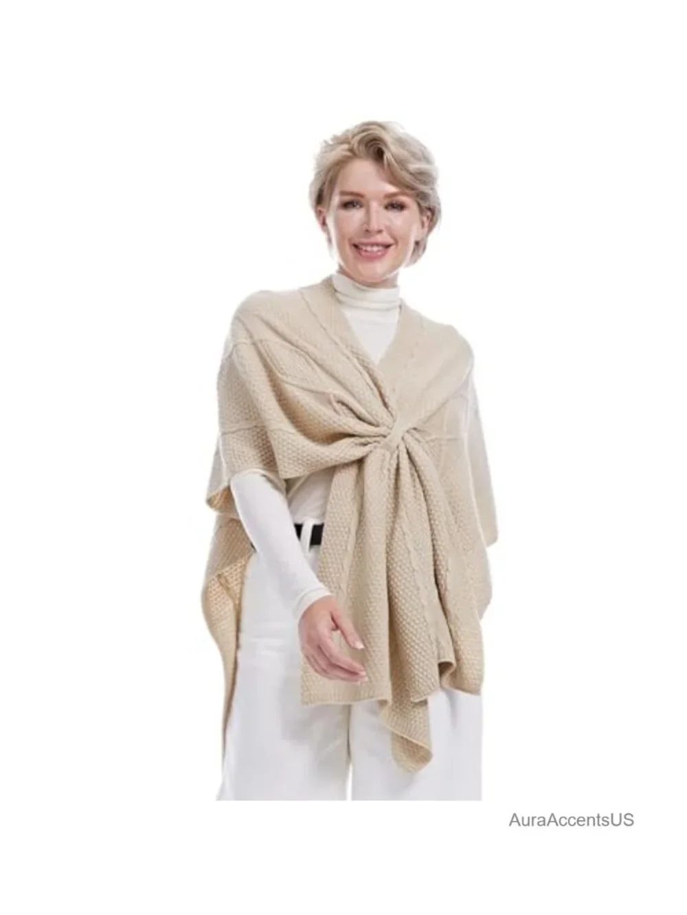 MissShorthair Women's Knit Poncho Shawl Wrap Soft Cape Scarf